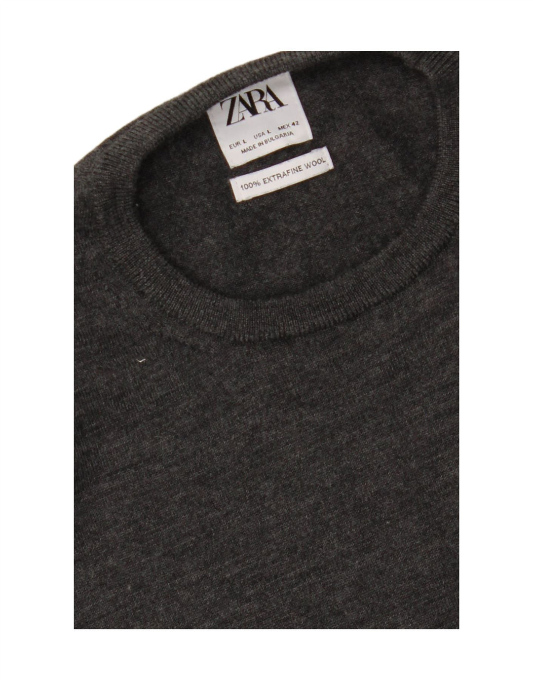 ZARA Mens Crew Neck Jumper Sweater Large Grey Wool Vintage Zara and Second-Hand Zara from Messina Hembry 