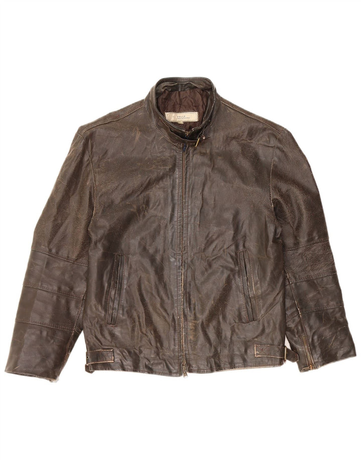 VINTAGE 3/4 ærmet læderjakke til kvinder UK 14 medium brunt læder