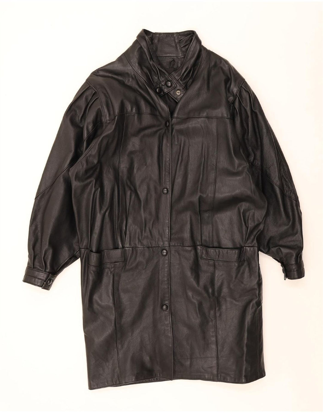 Vintage kvinders oversize læderfrakke UK 10 Small Black