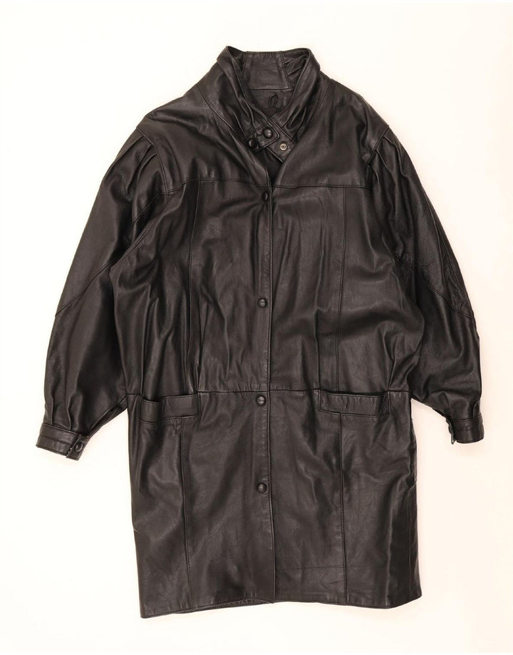 Vintage kvinders oversize læderfrakke UK 10 Small Black