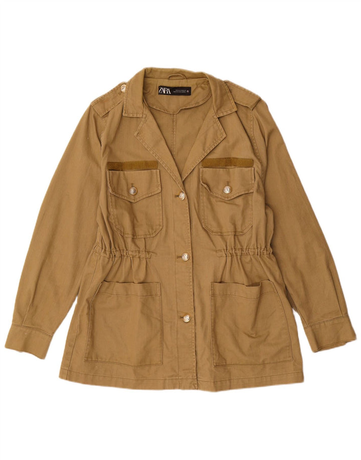 Zara Dame Military Utility Jacket UK 14 Medium Khaki Cotton