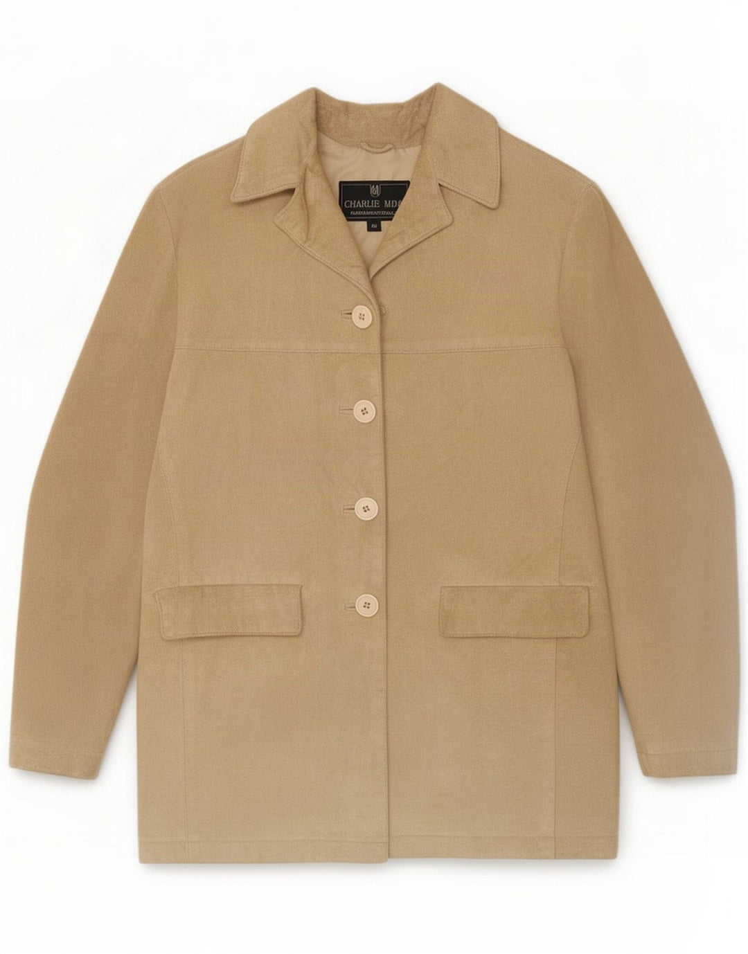Vintage Dame Ruskindsjakke IT 40 Lille Beige Læder