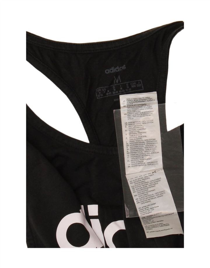 ADIDAS Kvinders Grafisk Vest Top UK 12/14 Medium Sort Bomuld