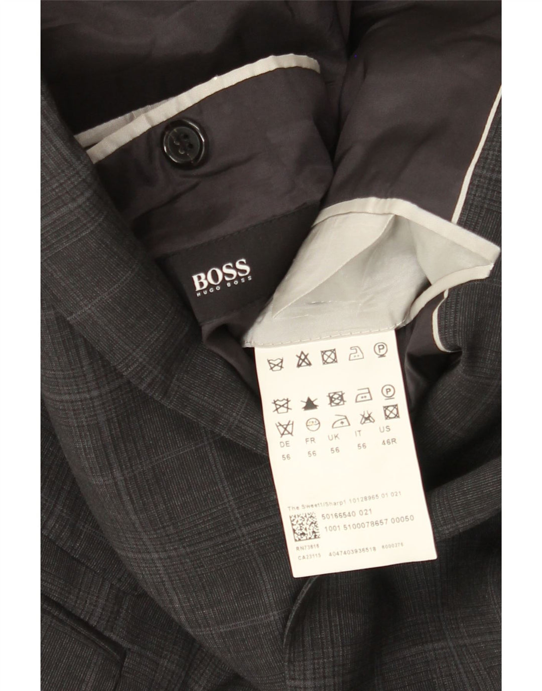 Hugo Boss Herre 2-knaps blazerjakke EU 56 3XL Grå ternet uld