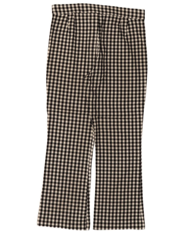 Zara Kvinder Højtaljede Cropped Bukser Large W30 L25 Navy Blue Gingham