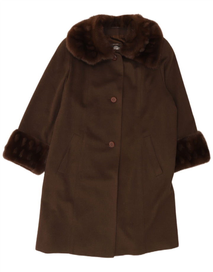 VINTAGE Dame Oversized Overfrakke UK 14 Stor Khaki Wool