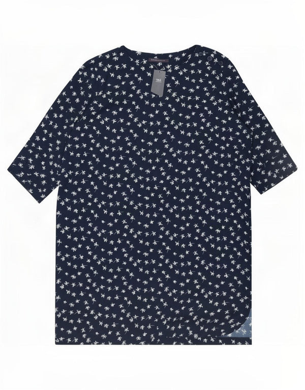 Marks & Spencer Dame 3/4-ærmet Shift Dress UK 22 3XL Navy Blue Floral