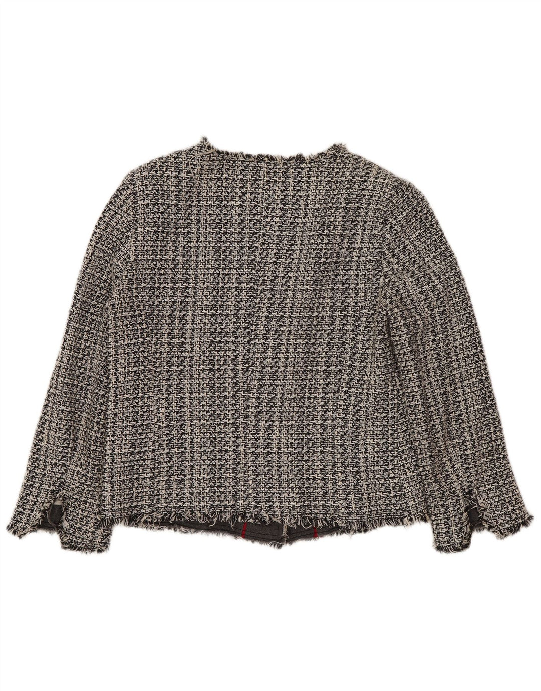 BENETTON Dame Crop Open Blazer Jacket UK 10 Small Grey Houndstooth