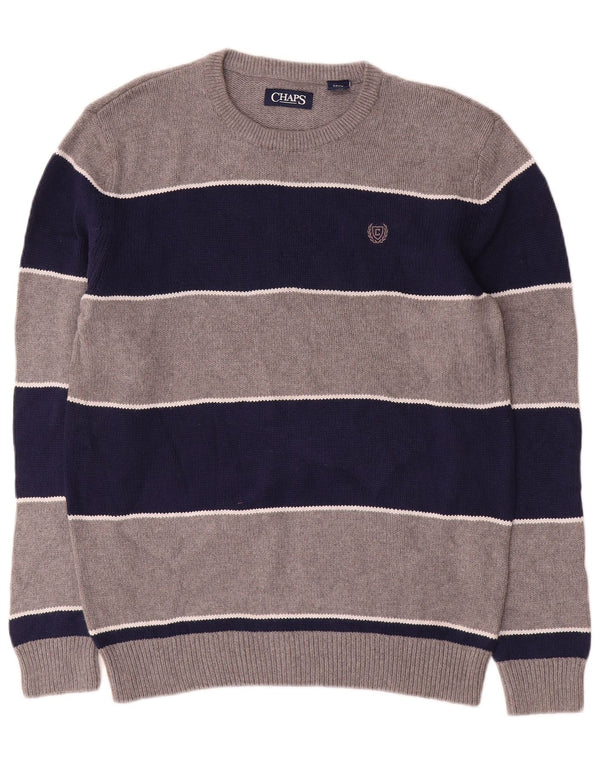 Chaps Herre Crew Neck Jumper Sweater lille grå stribet bomuld