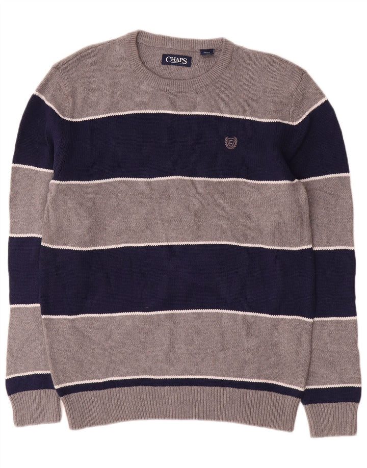 Chaps Herre Crew Neck Jumper Sweater lille grå stribet bomuld