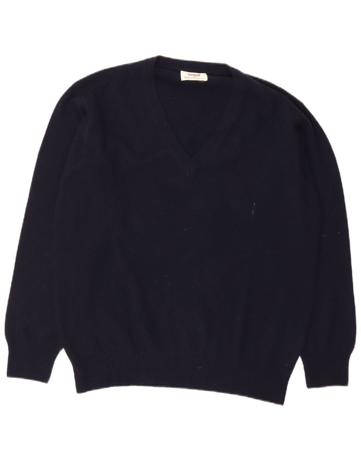 Sisley Herre V-hals sweater Medium Navy Blue Virgin Wool