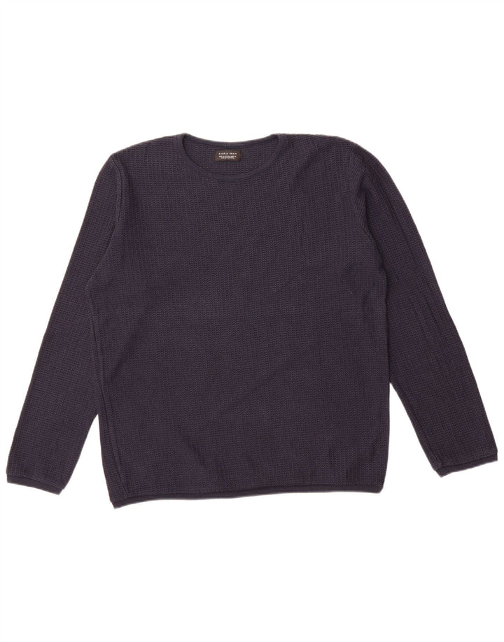 ZARA Mens Crew Neck Jumper Sweater Medium Navy Blue
