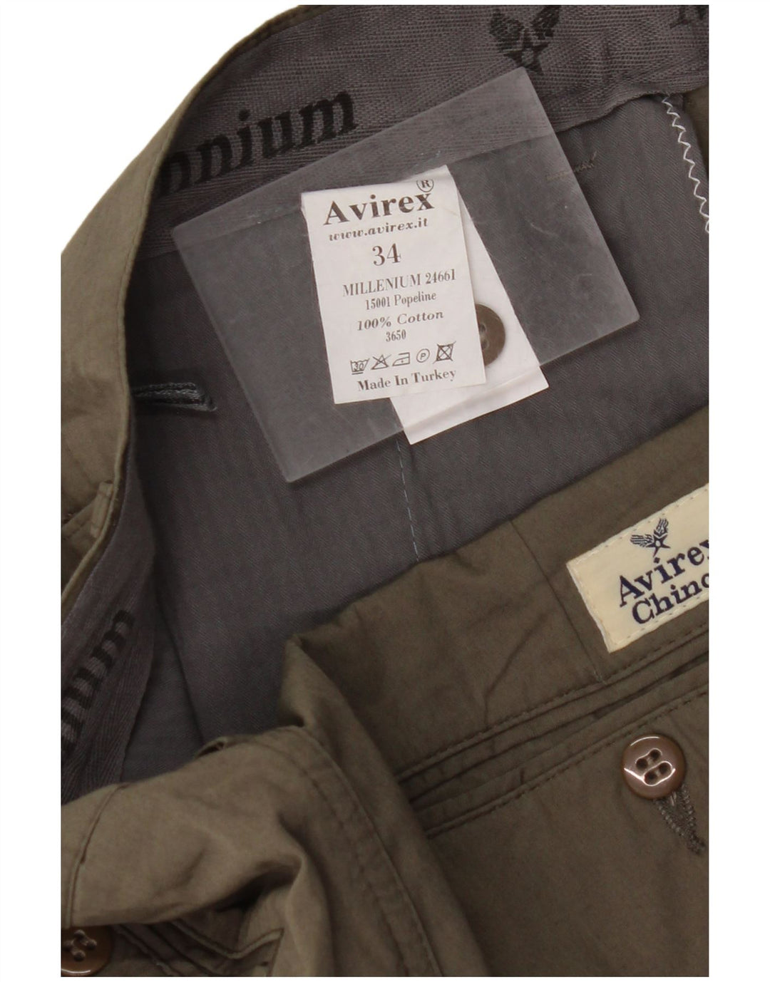 AVIREX Straight Chino-bukser til mænd W34 L28 Khaki Bomuld