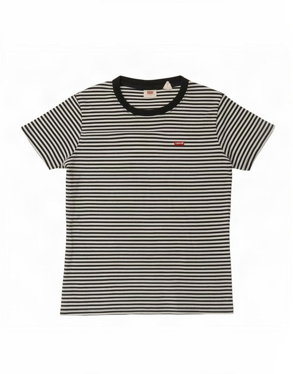 Levi's Dame T-Shirt Top UK 14 Medium Sort Nålestribe