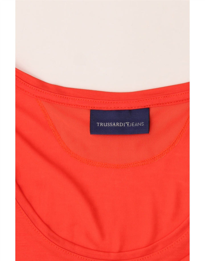 TRUSSARDI Womens Pullover Crop Graphic T-Shirt Top UK 10 Small Red Lyocell Vintage Trussardi and Second-Hand Trussardi from Messina Hembry 