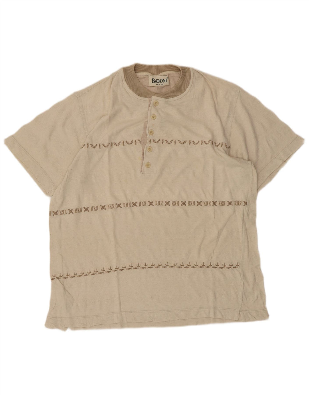 BARONI Herre T-Shirt Top Medium Beige Stribet Bomuld