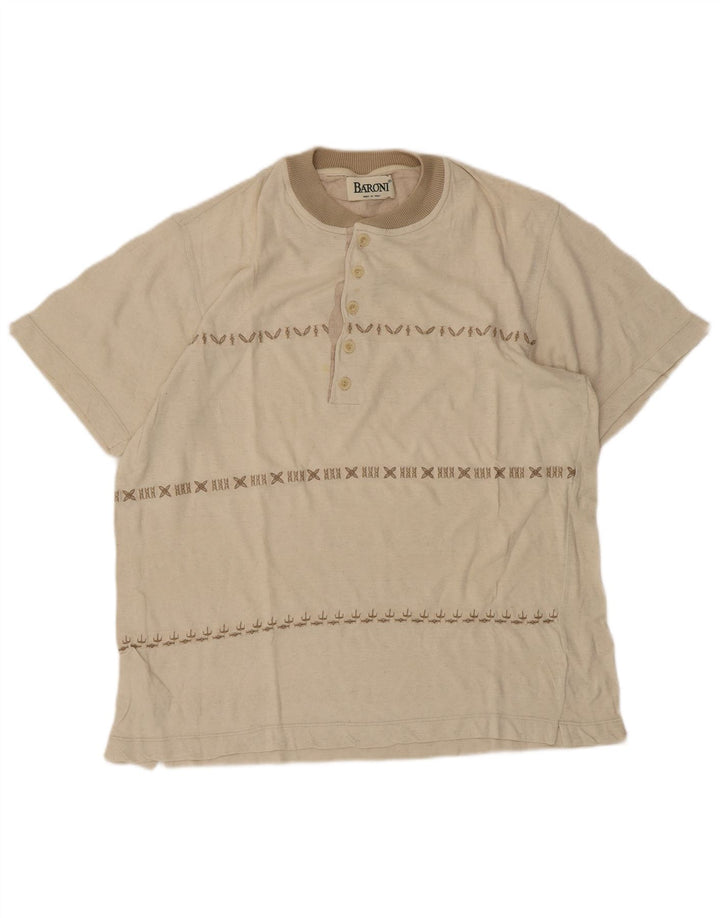 BARONI Herre T-Shirt Top Medium Beige Stribet Bomuld