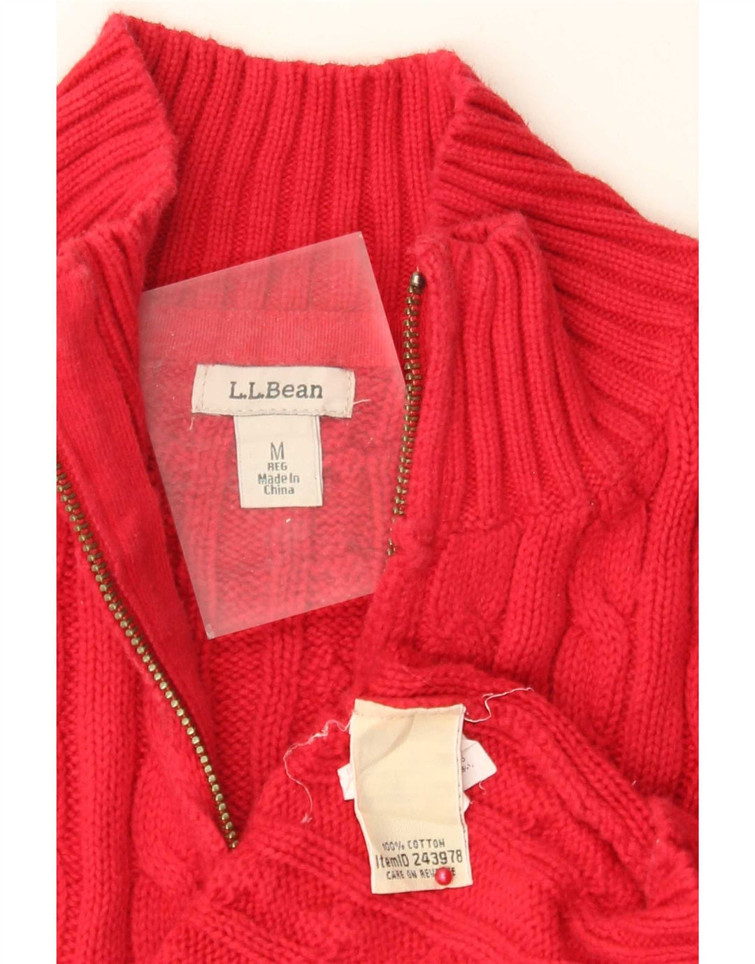 L.L.Bean Dame Cardigan Sweater med fuld lynlås UK 14 Medium Rød Bomuld