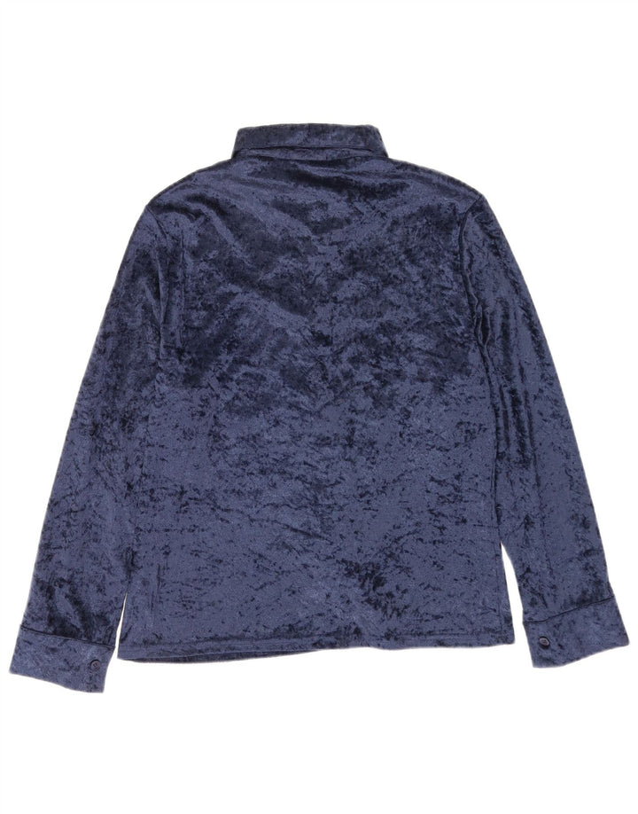 Central Park Dame Velour Skjorte Bluse IT 46 Large Navy Blue Polyester