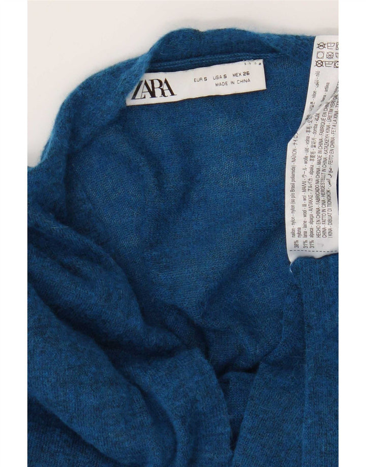 Zara oversize cardigantrøje til kvinder DK 10 Lille, blå flækket nylon