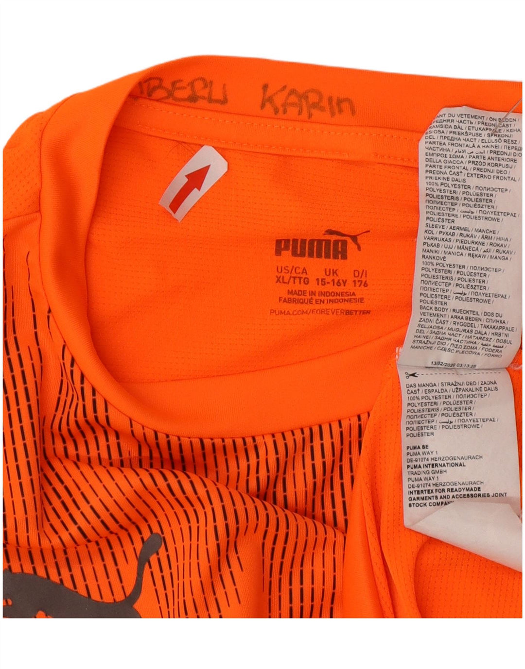 Puma Boys T-Shirt Top 15-16 år XL Orange Geometrisk Polyester