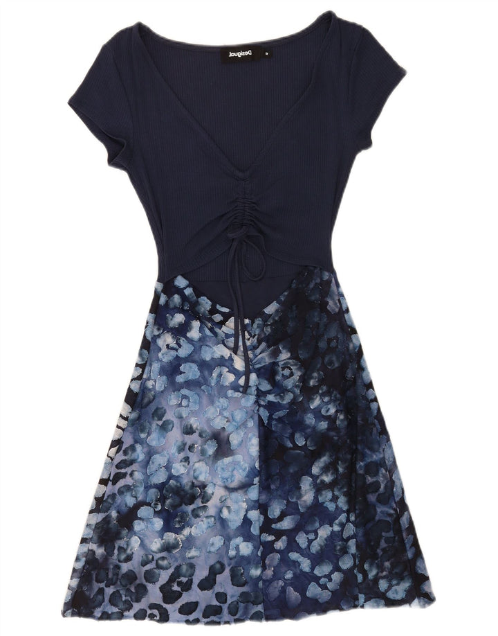 Desigual Kvinder Abstrakt A-Line Kjole UK 12 Medium Blue Viscose