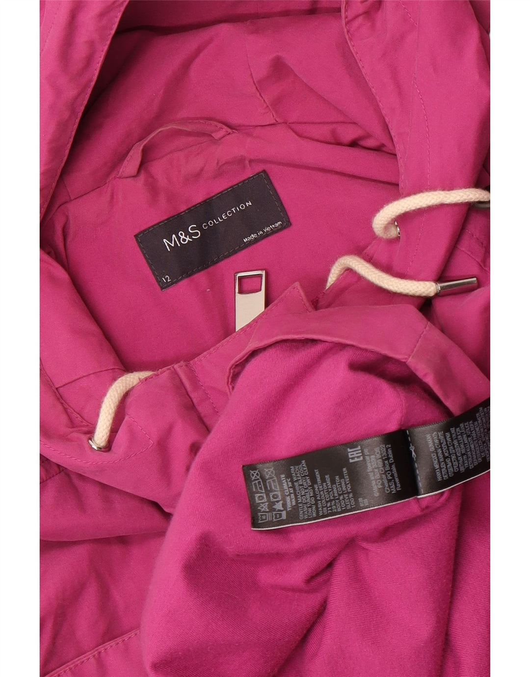 Marks & Spencer Dame Hooded Utility Jacket UK 12 Medium Pink Bomuld