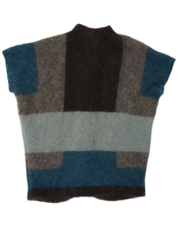 Vintage kortærmet cardigan sweater til kvinder UK 22 3XL Grå Colourblock