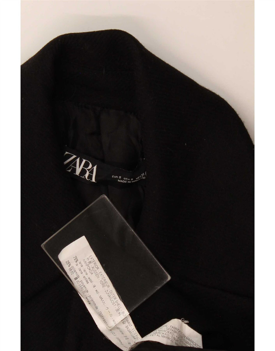 Zara Dame Dobbeltradet Frakke UK 10 Lille sort uld