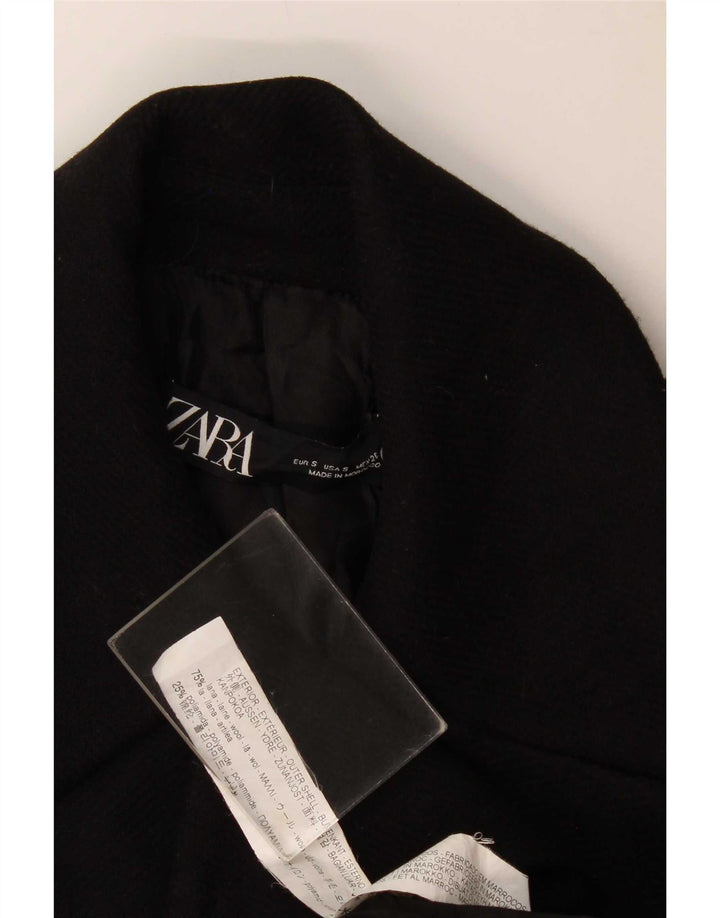 Zara Dame Dobbeltradet Frakke UK 10 Lille sort uld