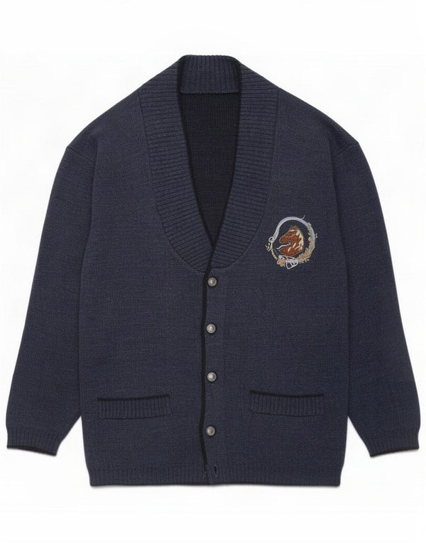 Vintage Mens Cardigan Sweater Medium Navy Blue Flecked