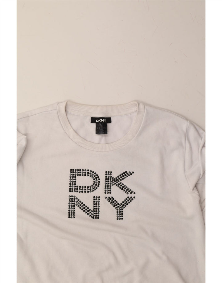 DKNY Mens Graphic Sweatshirt Jumper Medium White Cotton Vintage Dkny and Second-Hand Dkny from Messina Hembry 