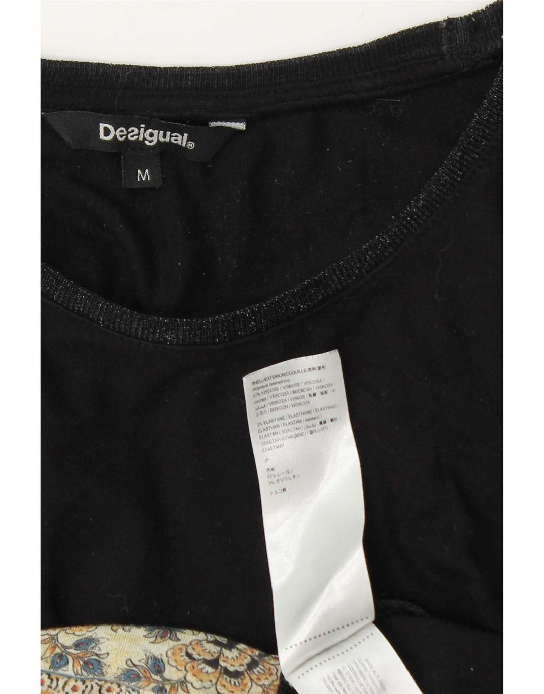 Desigual Dame Top Langærmet UK 14 Medium Black Floral Viscose