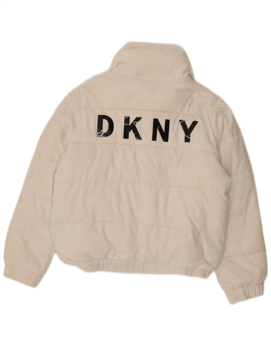 Dkny Dame grafisk polstret jakke UK 16 Large White Bomuld