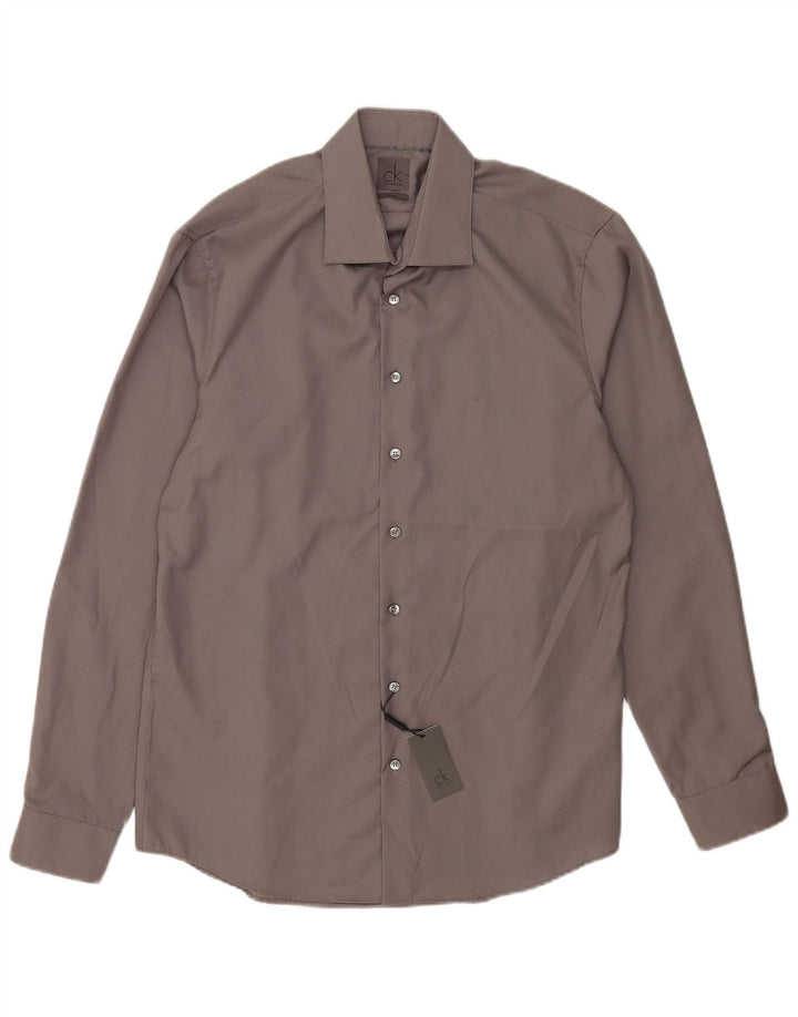 Calvin Klein Herre Fitted Shirt Suze 41 16 Stor Grå Bomuld