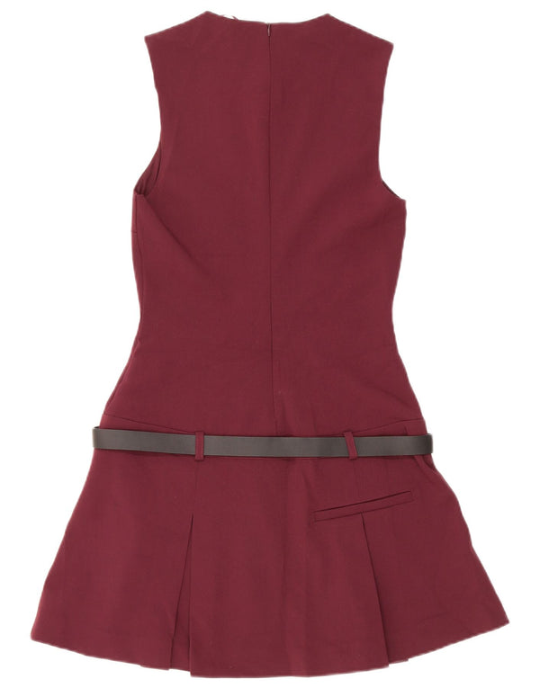 Zara Dame Sleeveless Drop Waist Dress UK 4 XS Burgundy Polyester