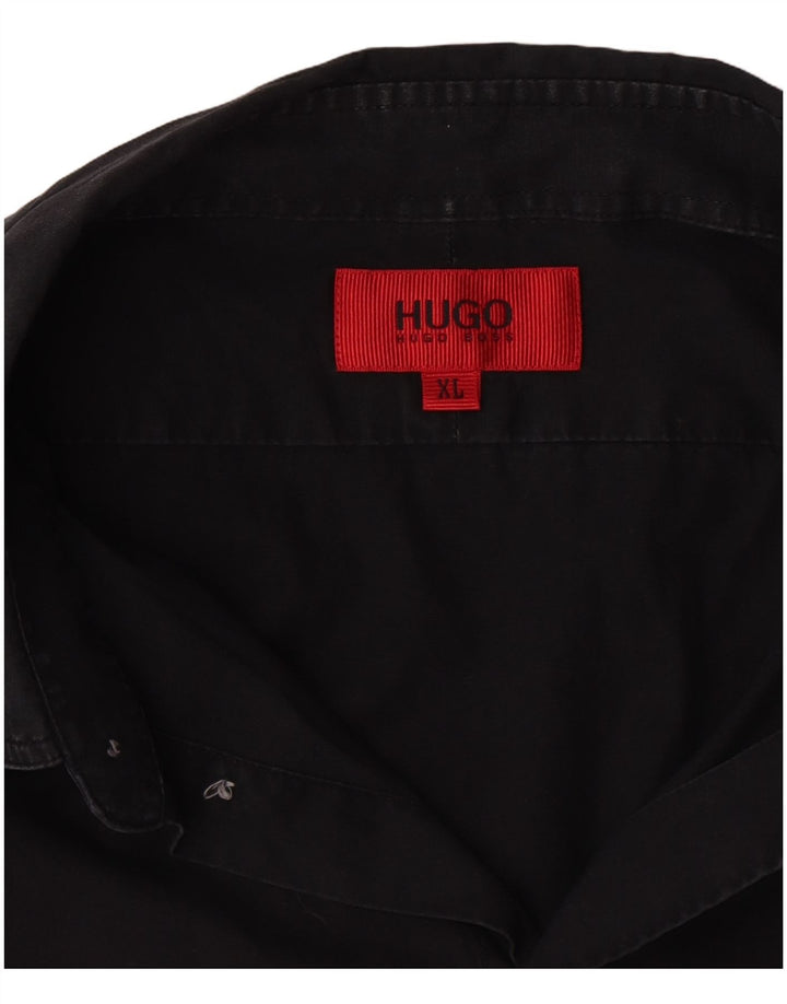 Hugo Boss Kortærmet Herreskjorte XL Sort Bomuld
