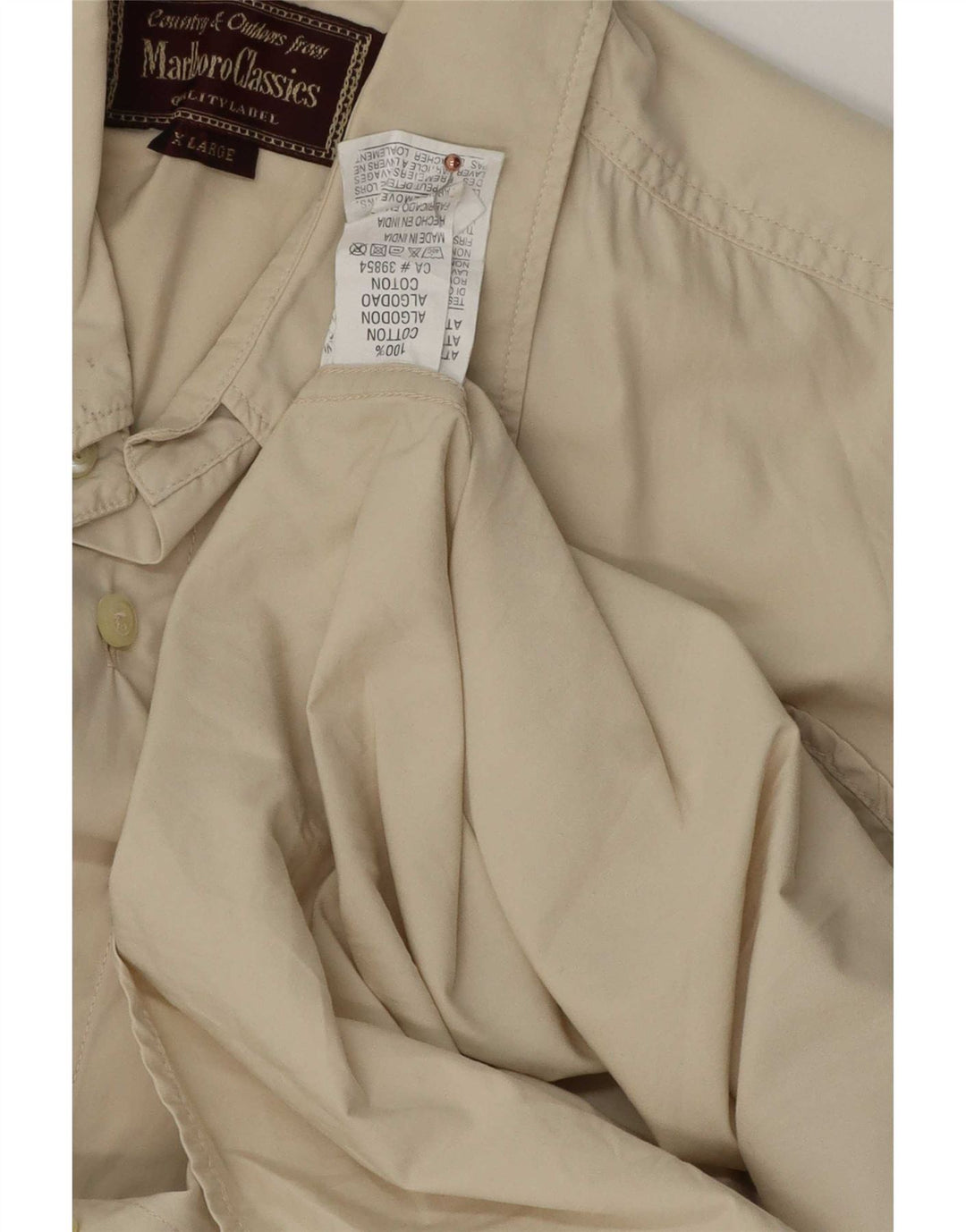 Marlboro Classics Kortærmet Herreskjorte XL Beige Bomuld