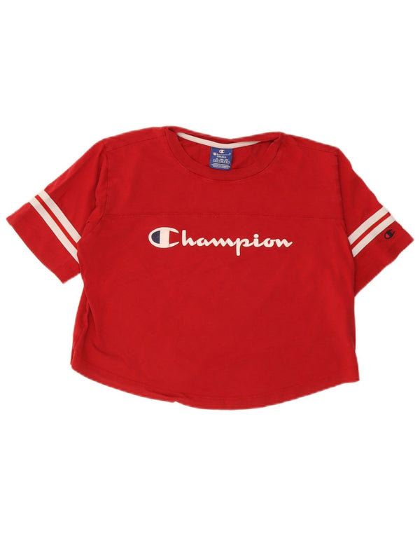 Champion Womens Crop Grafisk T-Shirt Top UK 10 Lille rød bomuld