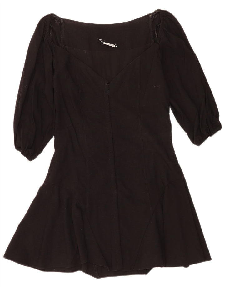 Zara Dame 3/4 Ærmet A-Line Kjole UK 12 Medium Sort
