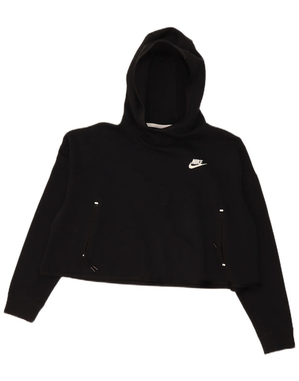 Nike Dame Crop Oversized Hoodie Jumper UK 10 Small Black Bomuld