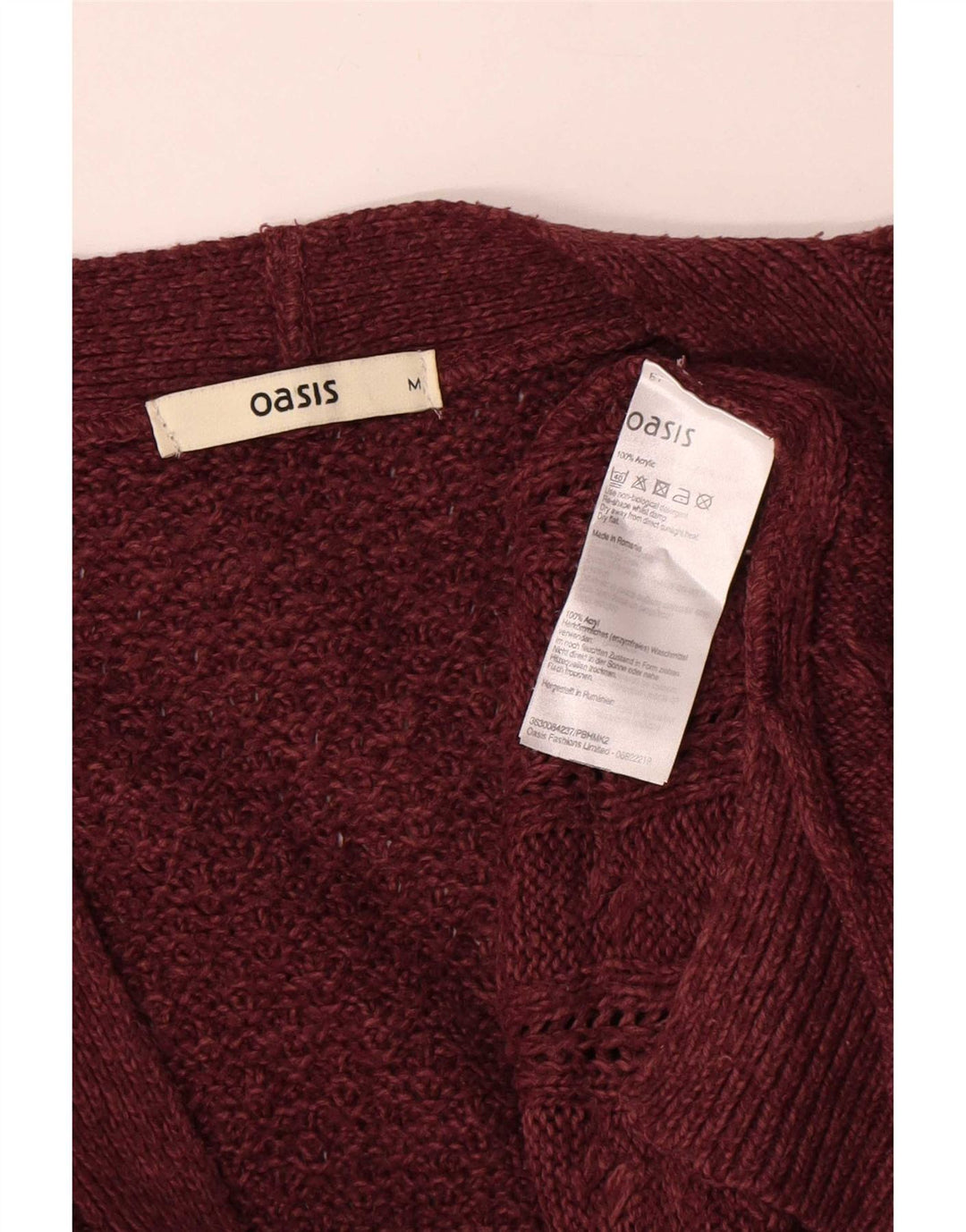 Oasis Dame Oversized Open Cardigan Sweater UK 14 Medium Burgundy Akryl
