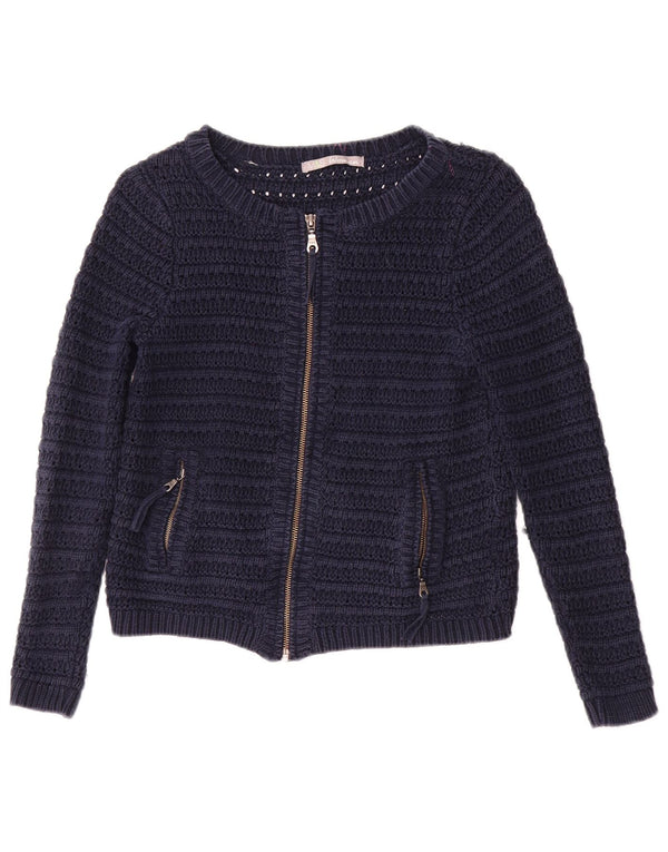 Marks & Spencer Dame Crop Cardigan Sweater UK 8 Small Navy Blue Cotton