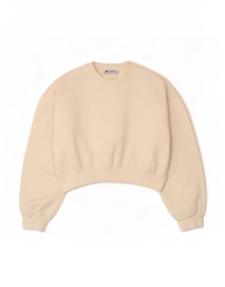 Zara Womens Crop Oversized Sweatshirt Jumper UK 14 Medium White Bomuld
