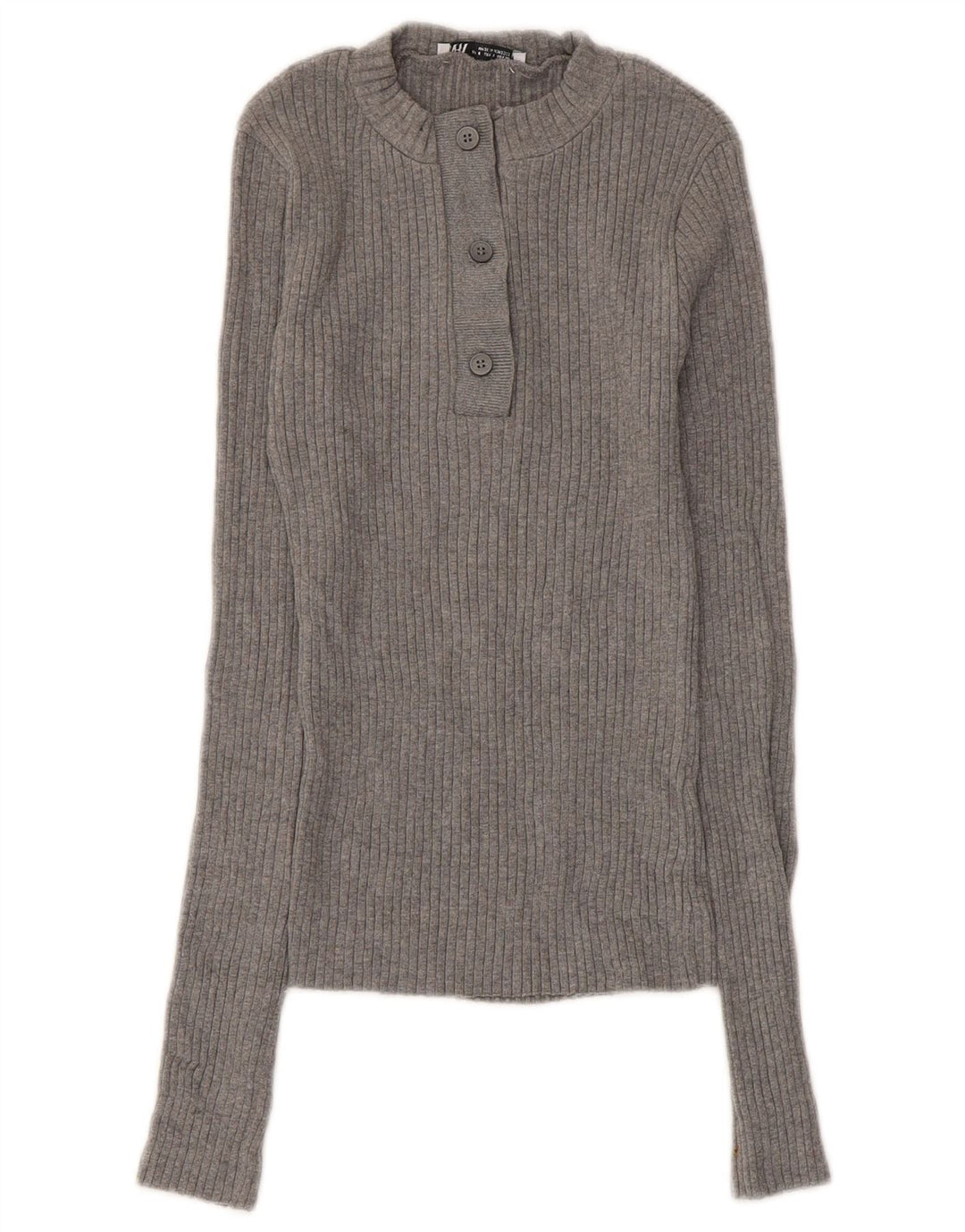 Zara Dame Button Neck Jumper Sweater UK 8 Small Grey Bomuld