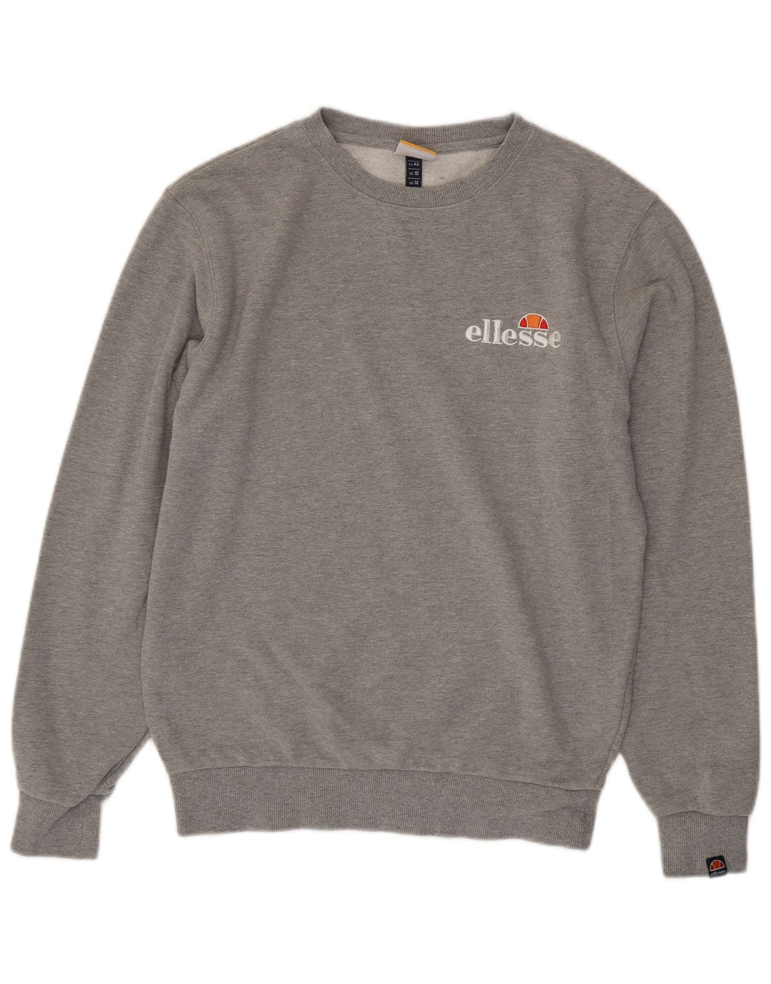 Ellesse Dame Grafisk Sweatshirt Jumper UK 14 Stor Grå Bomuld