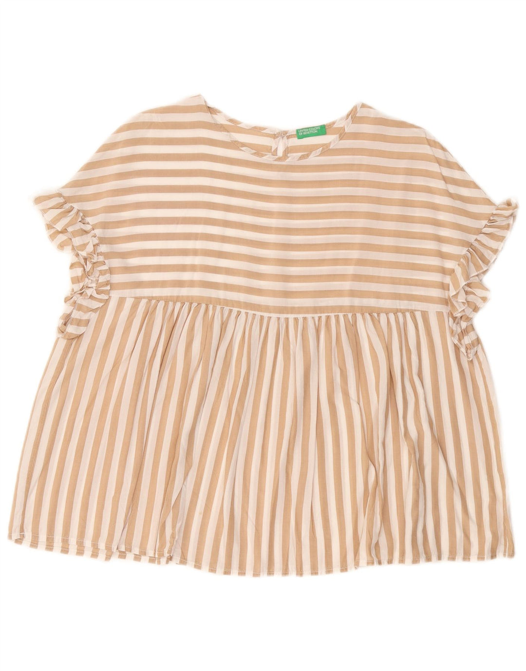 BENETTON Dame Oversized Bluse Top UK 10 Small Beige Pinstripe Lyocell