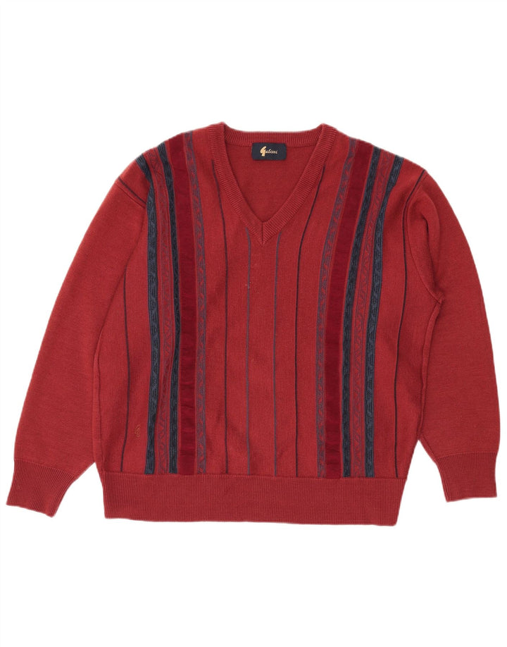 GABICCI Dame Oversized V-hals sweater UK 10 Lille rød stribet