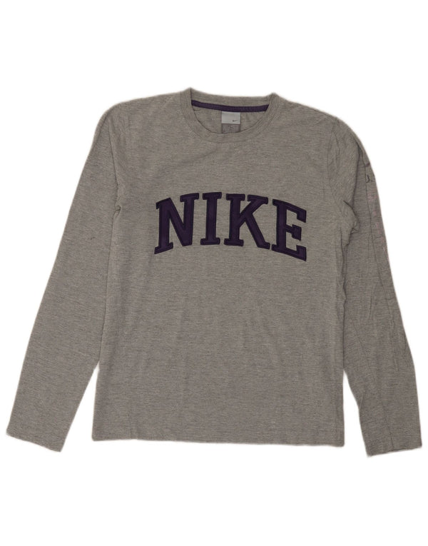 NIKE Mens Graphic Top Long Sleeve UK 36/38 Small Grey Cotton