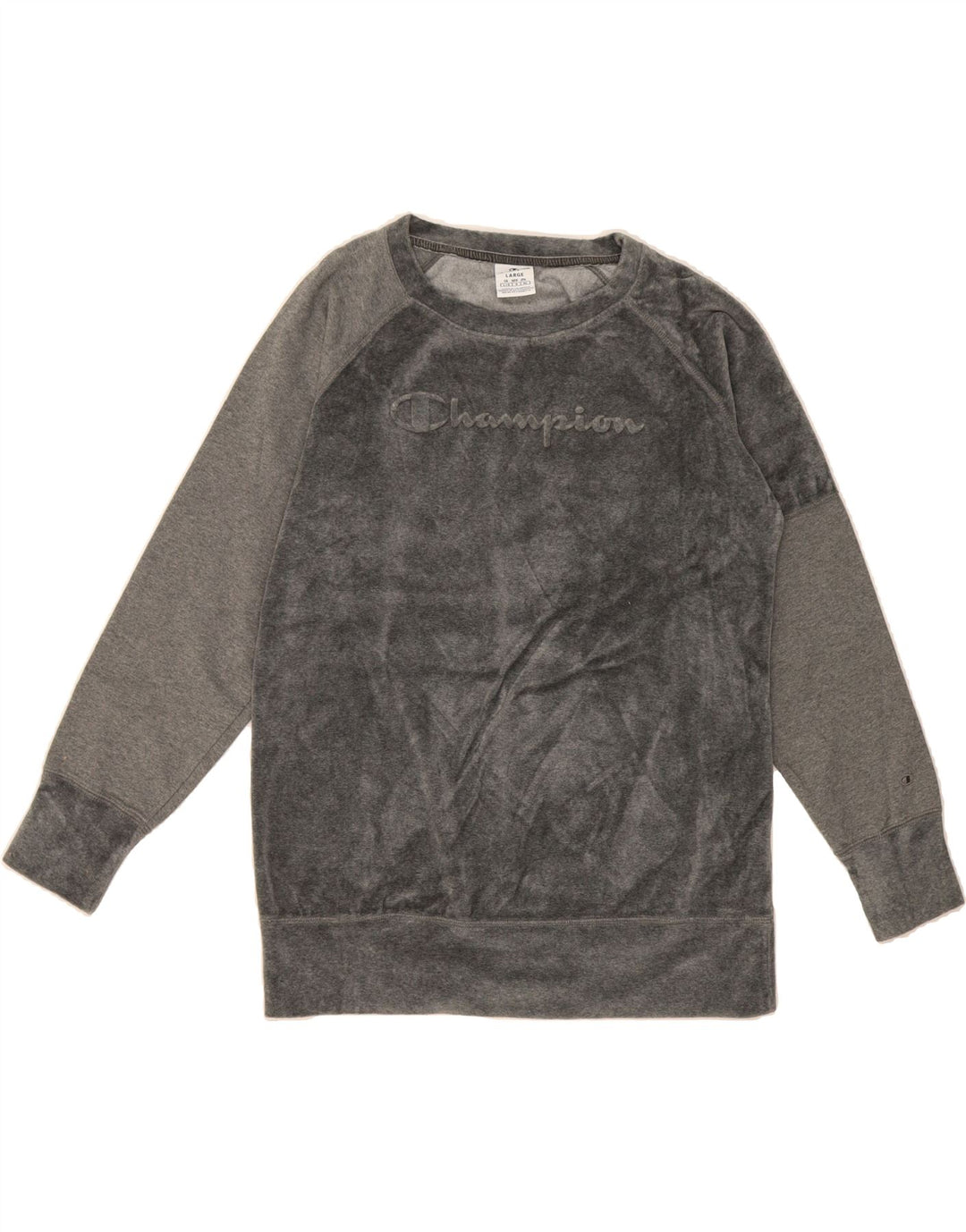 CHAMPION Womens Graphic Sweatshirt Jumper UK 16 Large Grey Cotton Vintage Champion and Second-Hand Champion from Messina Hembry 